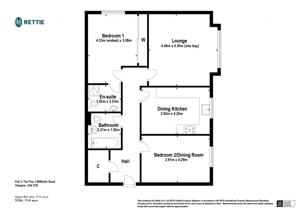 Floorplans For Flat 3, The Firs, Millholm Road, Cathcart, Glasgow