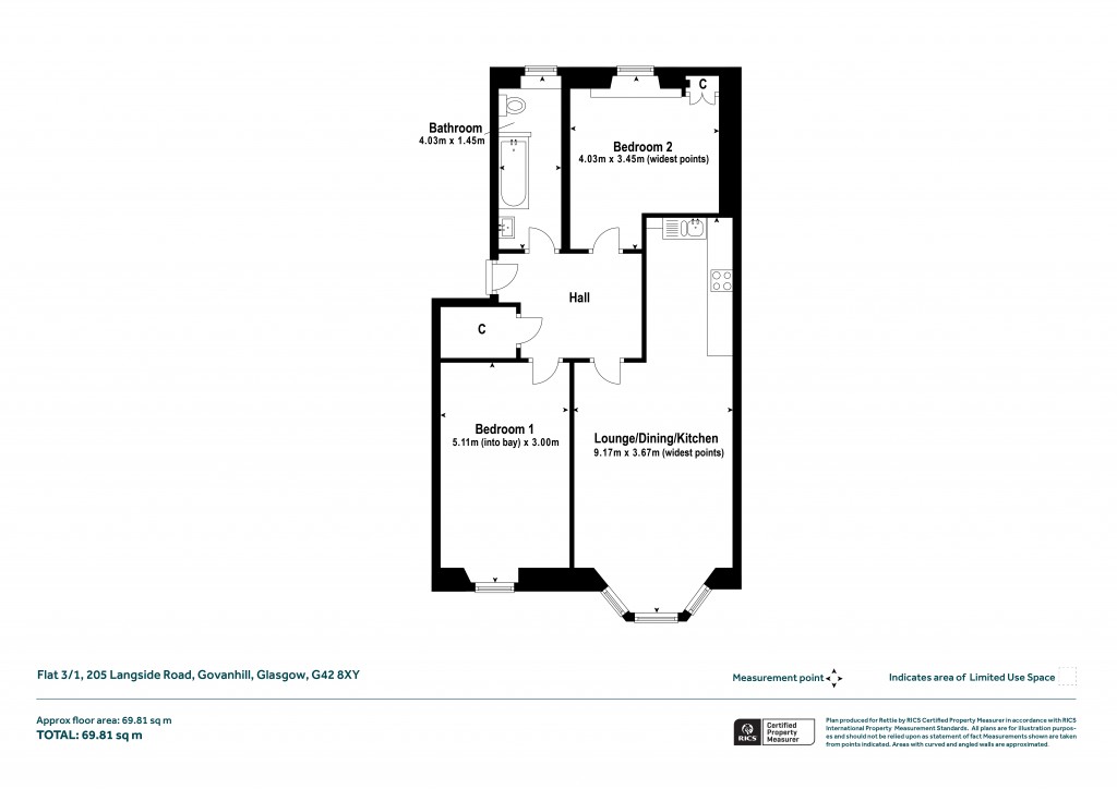 Floorplans For Flat 3/1, Langside Road, Govanhill, Glasgow