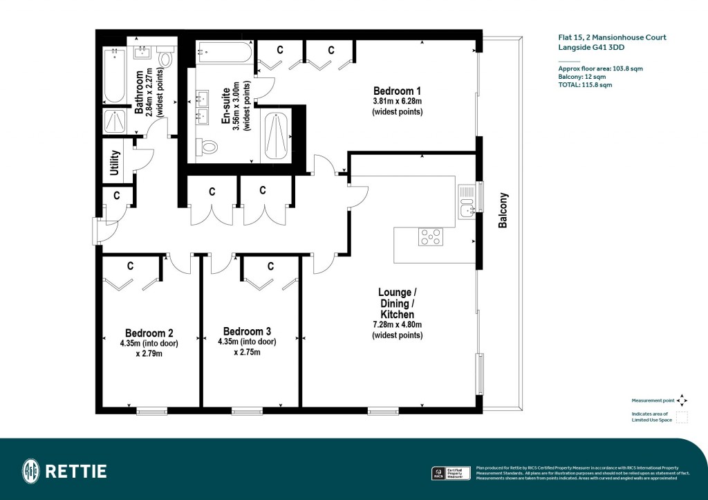 Floorplans For Flat 15, Mansionhouse Court, Langside, Glasgow