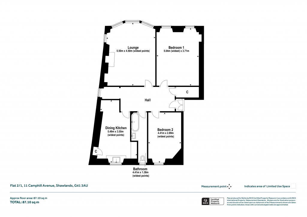 Floorplans For Flat 2/1, Camphill Avenue, Shawlands, Glasgow