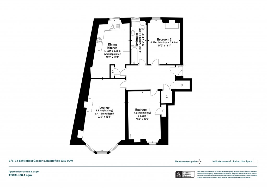 Floorplans For 1/3, Battlefield Gardens, Battlefield, Glasgow