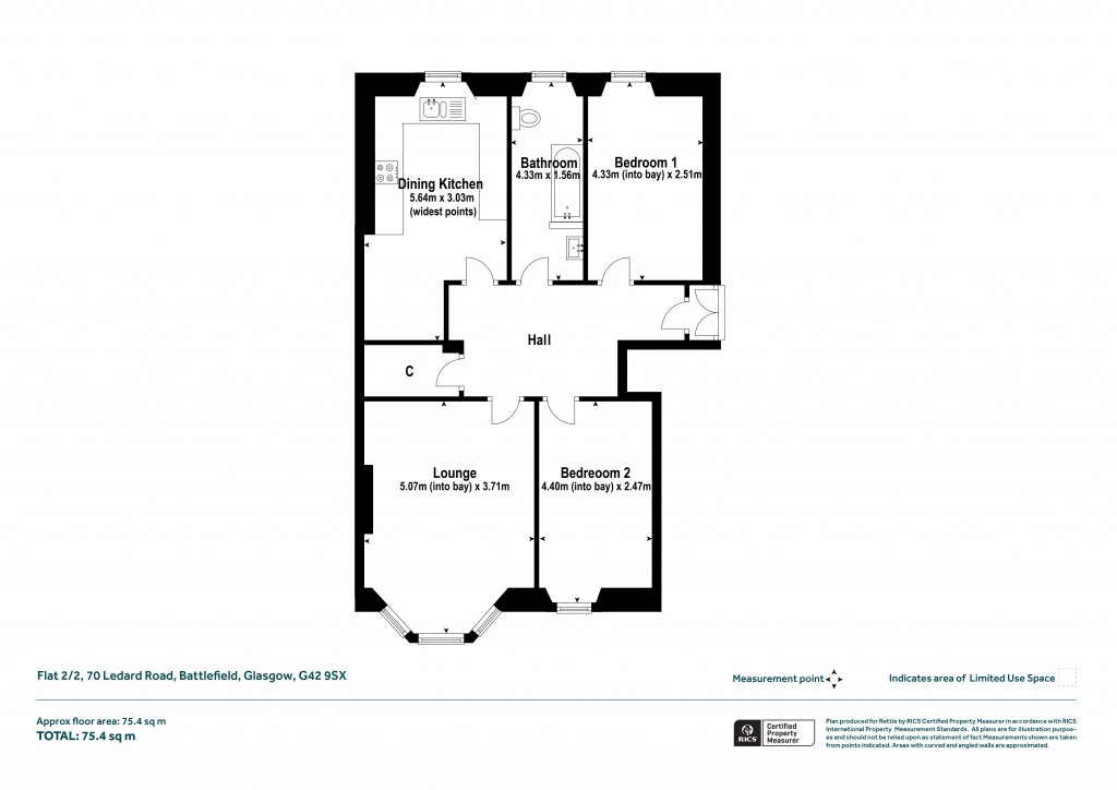 Floorplans For Flat 2/2, Ledard Road, Battlefield, Glasgow