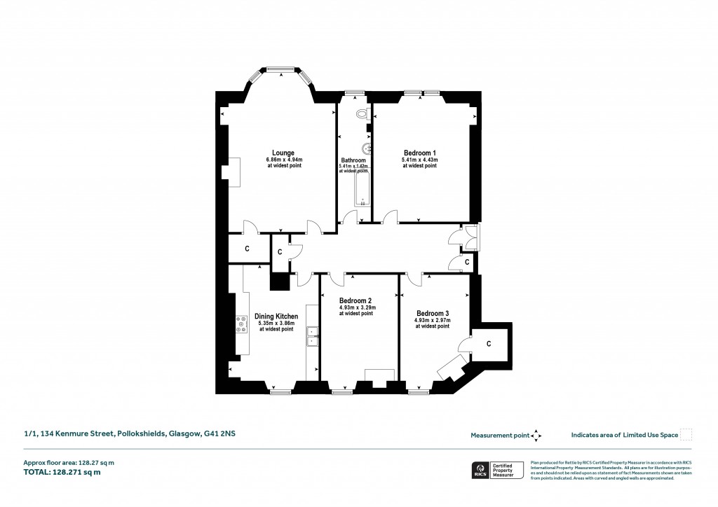 Floorplans For 1/1, Kenmure Street, Pollokshields, Glasgow