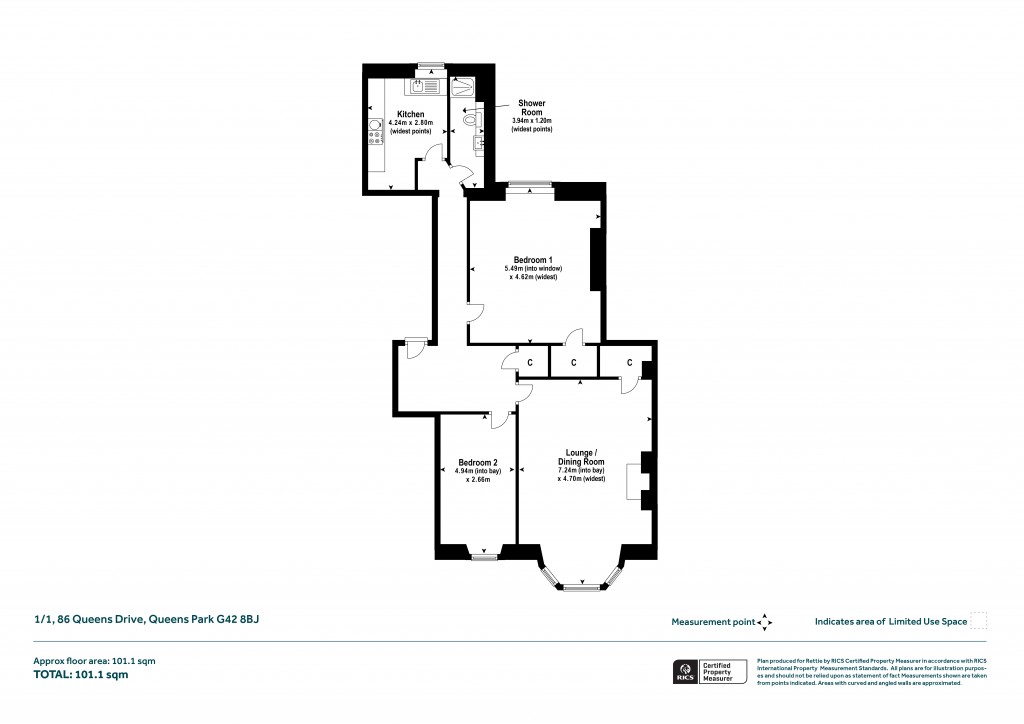 Floorplans For 1/1, Queens Drive, Queens Park, Glasgow