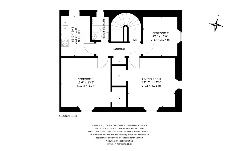 Floorplans For Upper Flat, 27A, South Street, St. Andrews