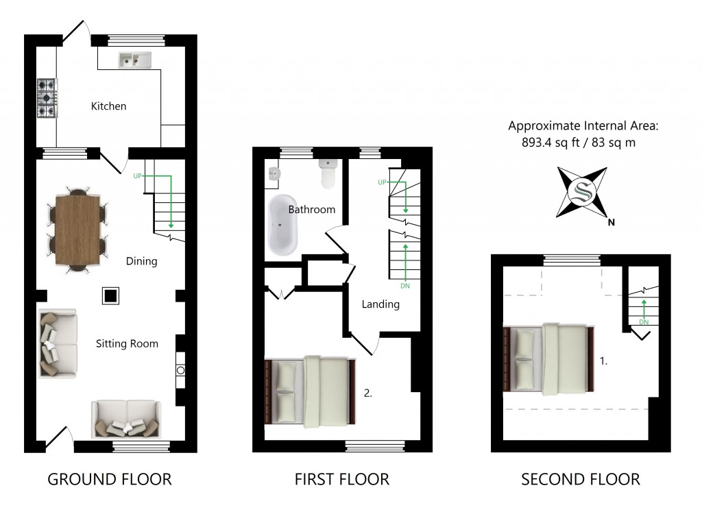 Floorplans For Munday Bois Cottages, Greenhill Lane, Egerton