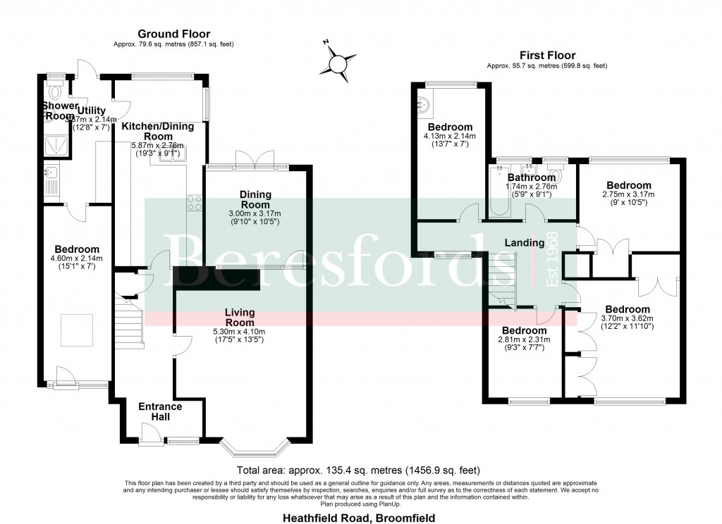 Floorplans For Heathfield Road, Chelmsford, Essex, CM1