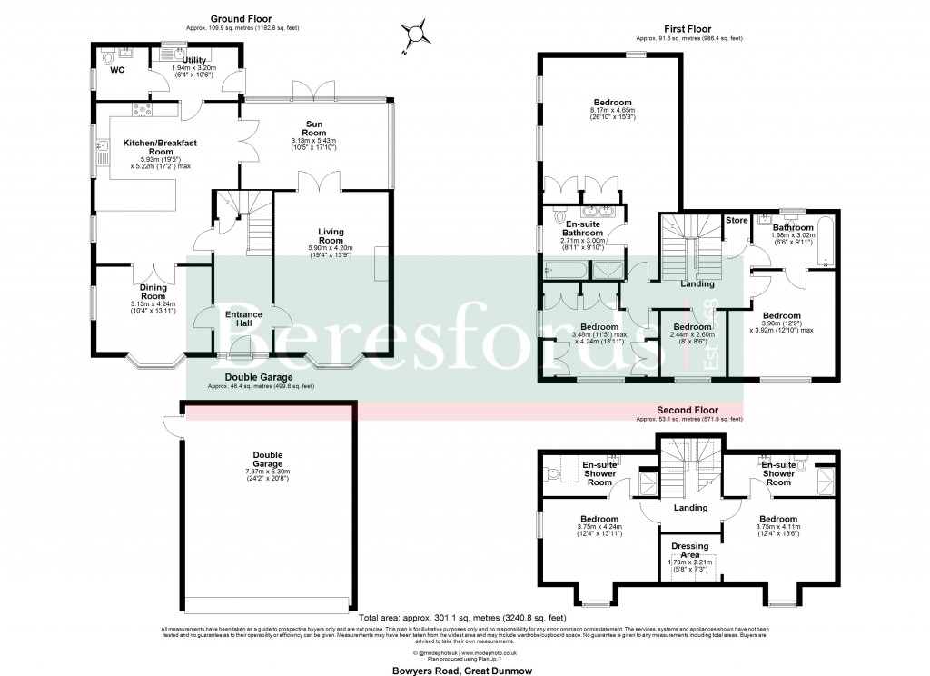 Floorplans For Bowyers Road, Dunmow, Essex, CM6