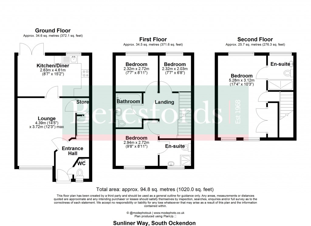 Floorplans For Sunliner Way, South Ockendon, Essex, RM15