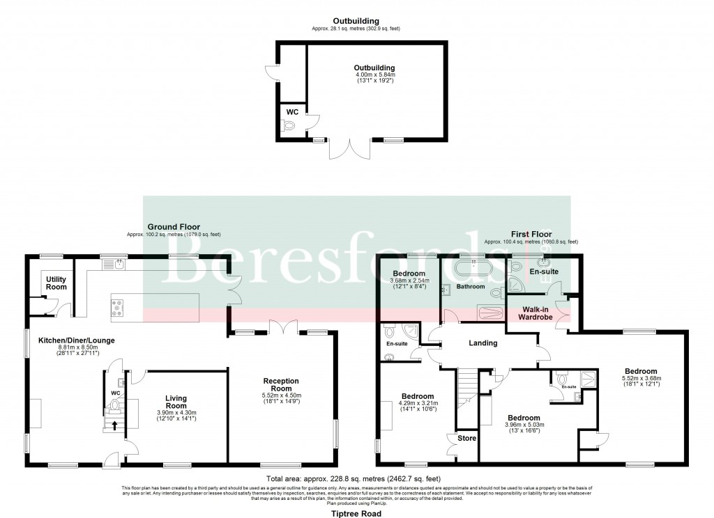 Floorplans For Tiptree Road, Wickham Bishops, Witham, Essex, CM8